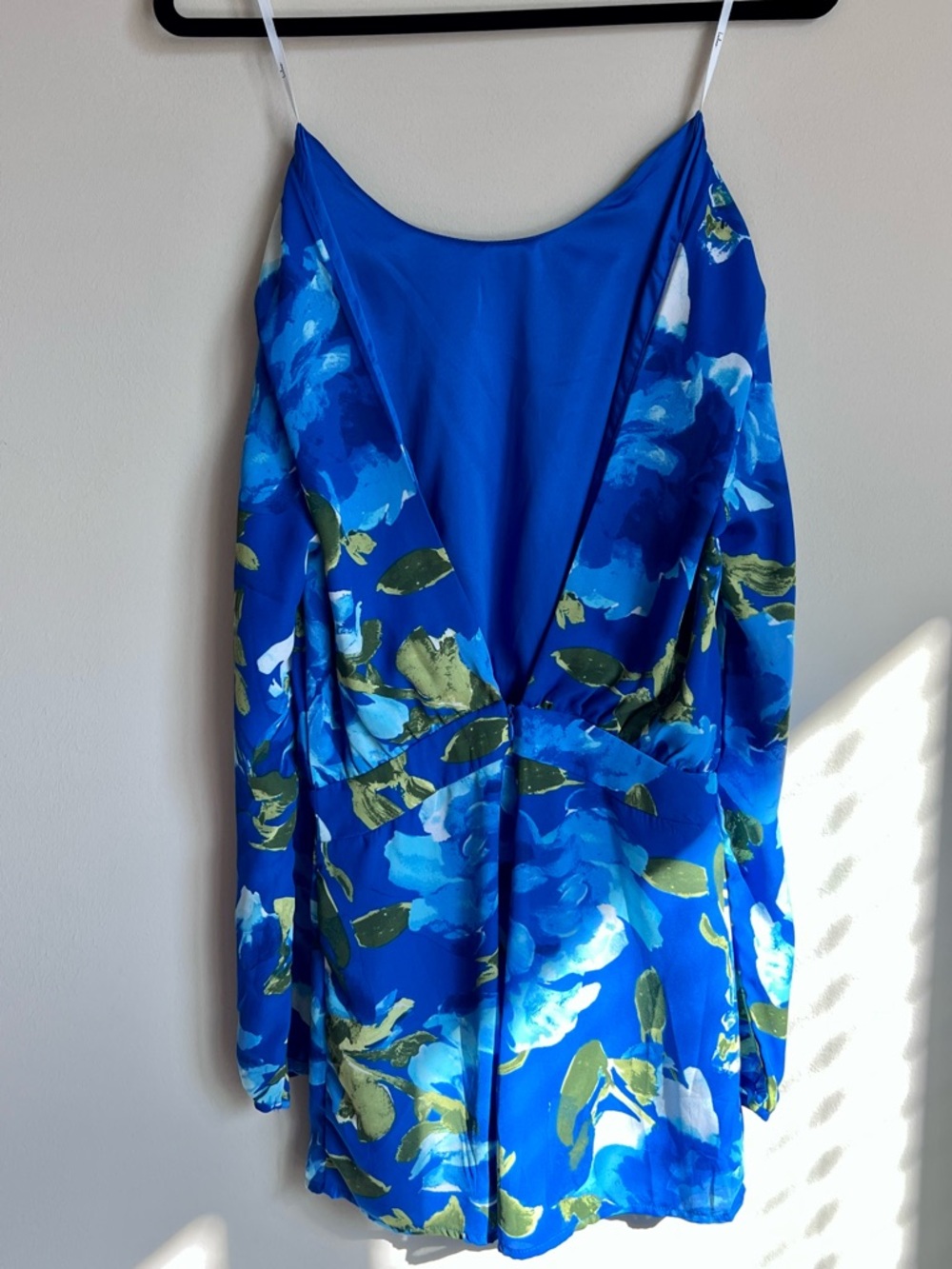 Lulu's Blue Floral Long-Sleeve Romper with Green Accents - Picture 4 of 6